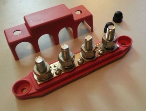 250 Amp DC  4 3/8&#034; Post, Terminal Busbar w/Cover (red) four point buss bar 7