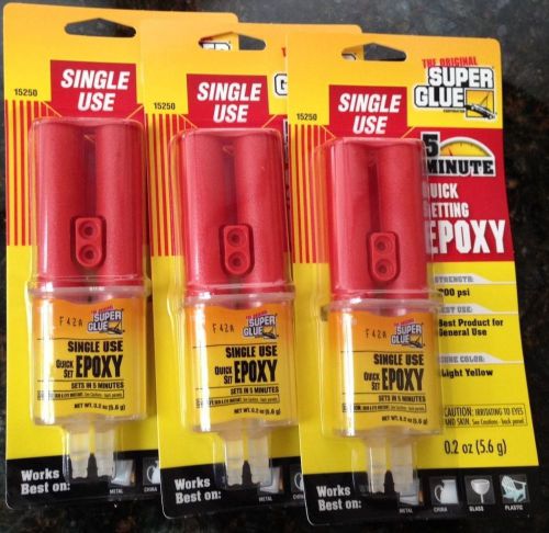 Super glue quick-set epoxy syringe 3 pack - 0.2 oz in each tube brand new for sale