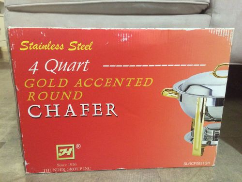 Stainless Steel 4 Quart Gold Accented Round Chafer