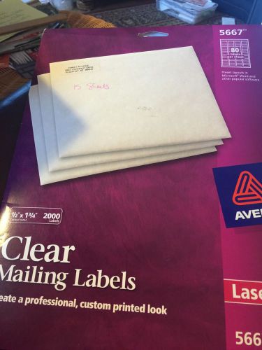 15 Sheets Avery 5667 Clear Easy Peel Return Mailing Labels 1/2&#034; X 1 3/4&#034; Laser