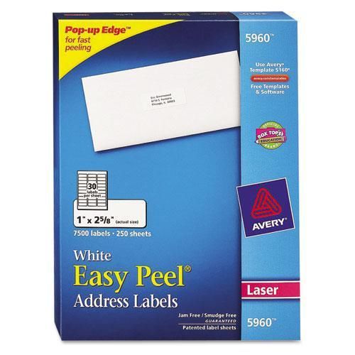 New avery 5960 easy peel laser address labels, 1 x 2-5/8, white, 7500/box for sale