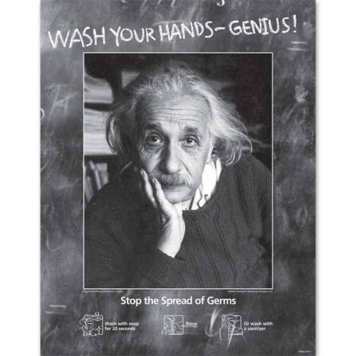 11&#034;H x 14&#034;W - Einstein Wash Your Hands Poster 1 ea