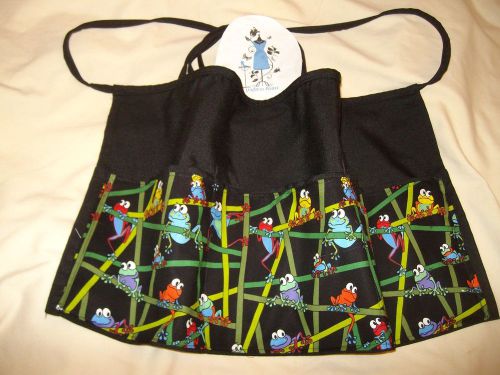 Black server waiter waitress waist apron ladder frog name embroidered free for sale