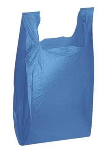 100 Blue Plastic11&#034;x6&#034;x21&#034; T-Shirt Bags W\Handle Retail Gift Bags