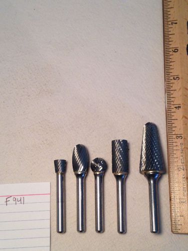 5 new 1/4&#034; (.250) shank carbide burrs. double &amp; single cut. usa made {f941} for sale