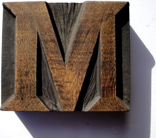 Letterpress wood 2 5/8&#034; letter &#039;m&#039; block **stunning hand carved typeface** for sale