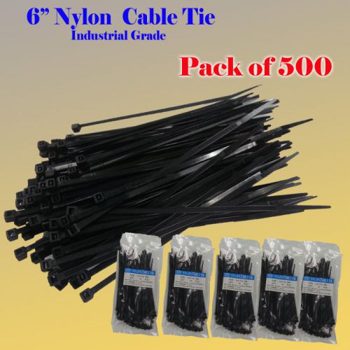 500 Pcs  Black 6 &#034; inch Network Cable Cord Wire Tie Strap 50  Lb Zip Nylon UL