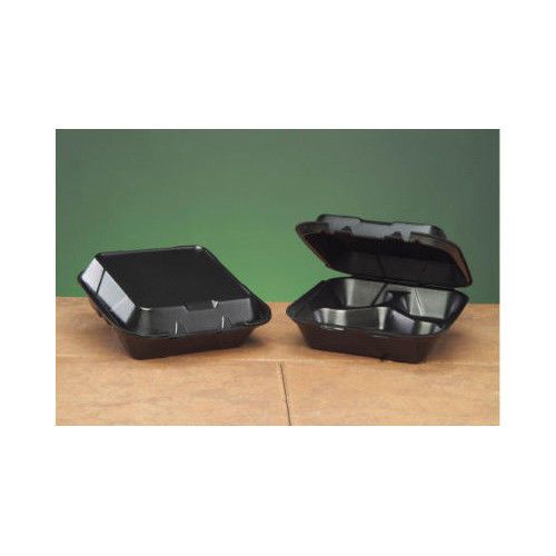 Genpak snap-it foam hinged carryout container with 3 compartment in black for sale