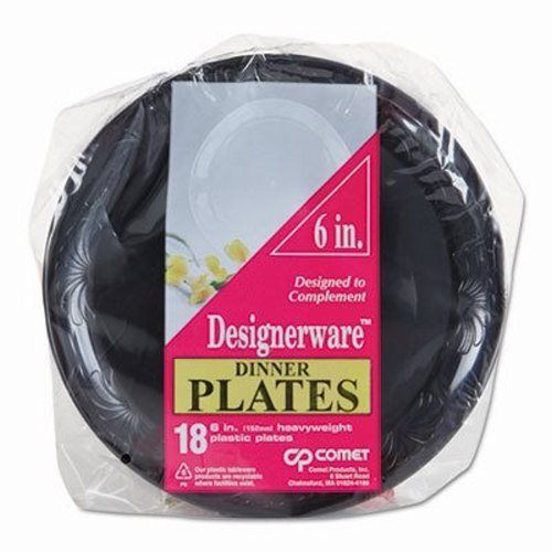 Wna Designerware Plastic Plates, 6 Inches, Black, Round, 10/Pack (WNADWP6180BK)
