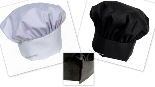 5 NEW Black or White Chef Hat Velcro CLOSURE Adult Size Kitchen Wear Bakery BBQ