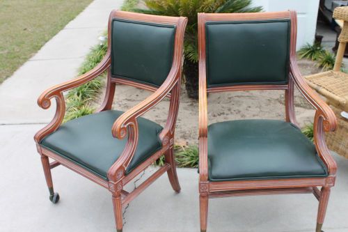 Office chairs (Pair).  Unusual and flawless.  Hunter green and cherry wood