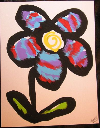 HAPPY Beautiful FLOWER!!  Signed Original Abstract Painting Must  SEE UP CLOSE