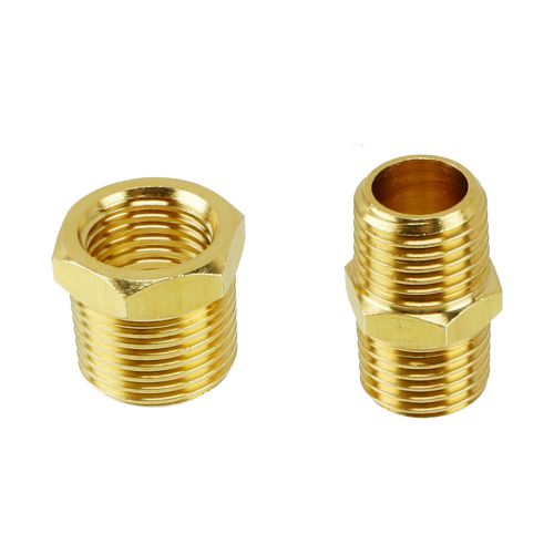 2pc solid brass 3/8&#034; to 3/8&#034; npt nipple pipe connection - reducer adapter for sale