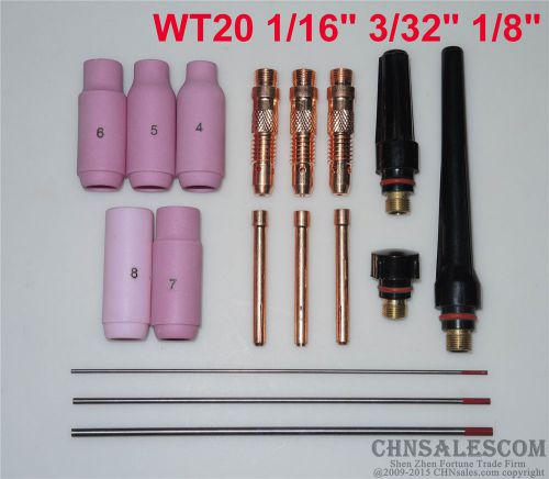 17 pcs tig welding torch kit  wp-17 wp-18 wp-26 wt20 tungsten 1/16&#034; 3/32&#034; 1/8&#034; for sale