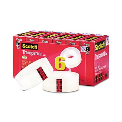Scotch transparent glossy tape with 1&#034; core, 3/4&#034; x 1000&#034;, 6-pk - clear for sale