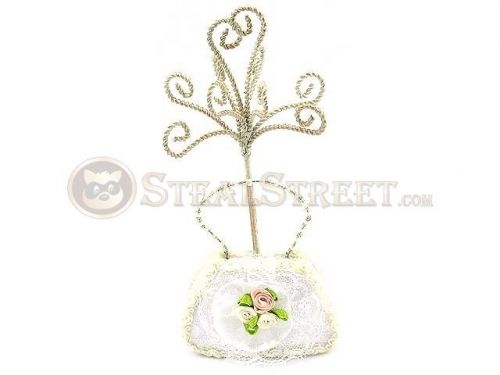 White and Light Yellow Floral Jewelry Display Hand Bag with 3 Flowers