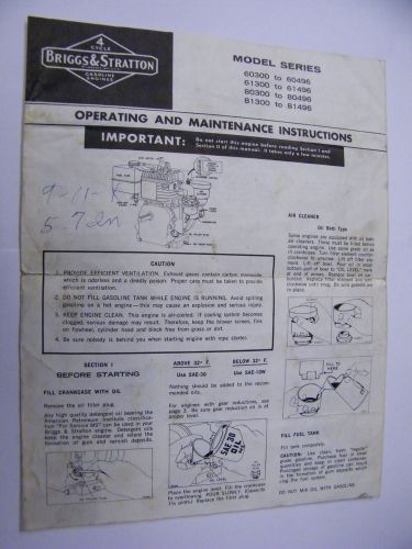 Vintage Briggs and Stratton Operating And Maintenance Instructions