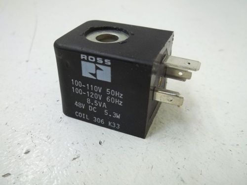 Ross 306k33 solenoid coil 100-120v 60hz 8.5va 48v dc 5.3w *used* for sale