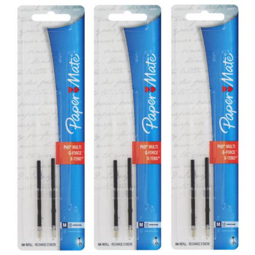 6 Papermate G-Force, Titanium, X-Tend Medium Tip Blue Lubriglide Ink Pen Refills