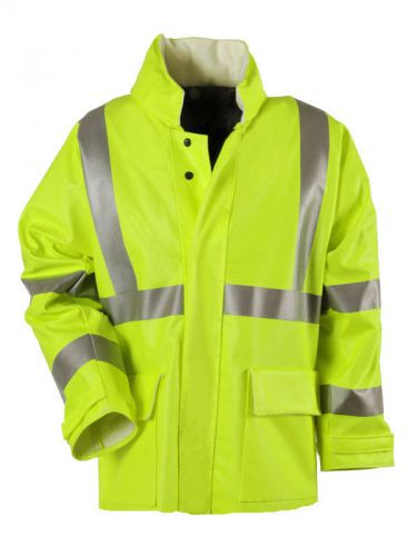 Nsa r30rl06 arc rated &amp; fr 30&#034; high visibility class 3 rain jacket, made in usa for sale