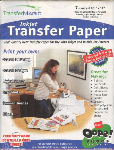 Inkjet transfer paper~free software download included~7 sheets of 8x10&#034; for sale