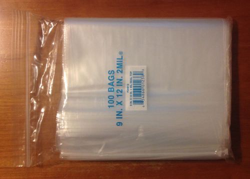 100 reclosable 9x12 clear poly plastic seal-top (zip lock type) bags - 2 mil for sale