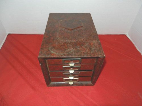 Antique Small 4 Drawer Industrial Metal Cabinet Parts Organizer Rodeo Stamping