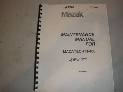 Mazatech H-400 Mazak Maintenance Manual