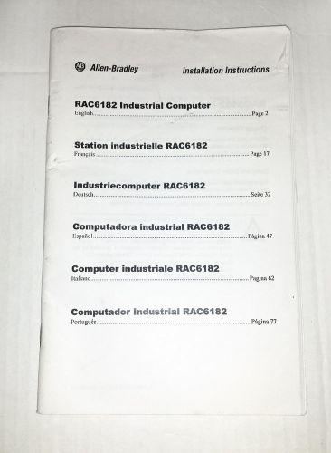 ALLEN BRADLEY RAC6182 Industrial Computer Installation Instructions
