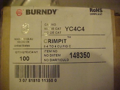 New Sealed Burndy YC4C4 Crimp Box of 100 Free Shipping