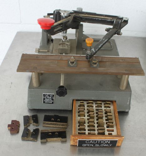 Gravograph New Hermes Small Manual Engraving Machine w/ font drawer &amp; font set