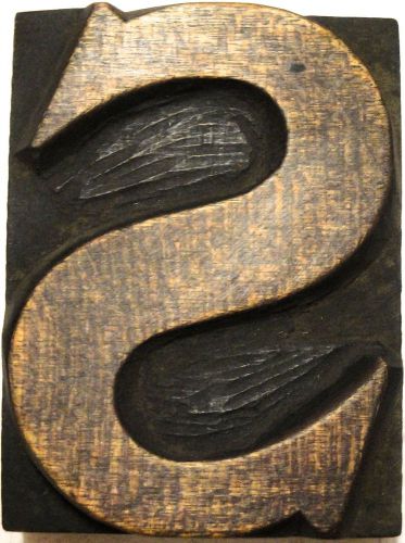 Letterpress wood 2 5/8&#034; letter &#039;s&#039; block **stunning hand carved typeface** for sale