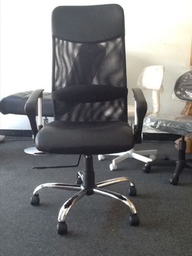 BLACK LEATHER EXECUTIVE MESH HIGH BACK OFFICE CHAIR NEW IN BOX