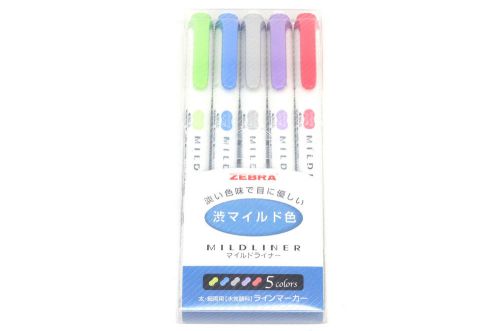 Zebra MILDLINER Highlighter Pen Japan [5 Color Set]