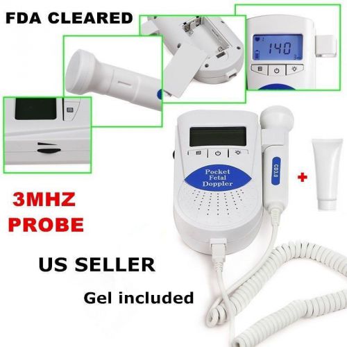 CE FDA US Seller!LCD Hand-held Pocket Fetal Doppler,Baby Heart Beat Monitor+Gel