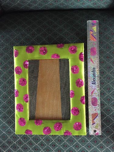 Green Satin Like Pink Sequined Screen Earring Holder Frame