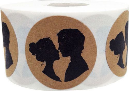 1.5&#034; Round Husband Wife Natural Kraft Stickers - 500 Adhesive labels on roll