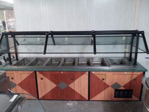 Rectangular 7 hot well buffet line with sneeze guards and  2 plate lowerators for sale