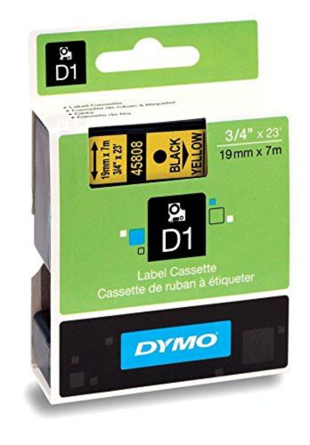 Dymo D-1 0.75 Inches x 23 Feet, Black Print Yellow Tape, 1/Card (45808)