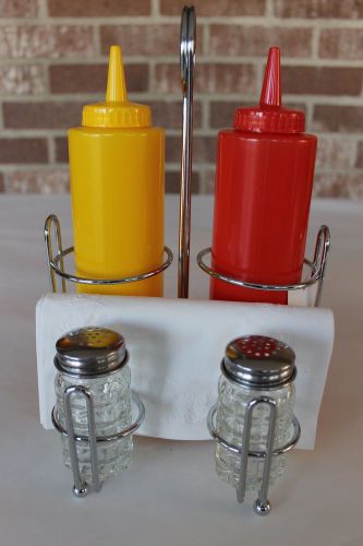 Diner restaurant retro style condiment caddy rackset salt pepper ketchup mustard for sale