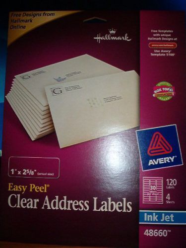 HALLMARK  EASY PEEL CLEAR ADDRESS LABELS BY AVERY  120 LABELS  1&#034; x 2 5/8&#034;   ER