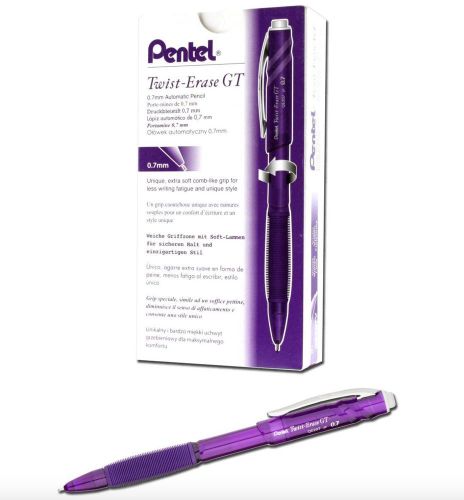 Pentel Twist-Erase GT, 0.7mm, Mechanical Pencil Transparent Violet Box/12 New