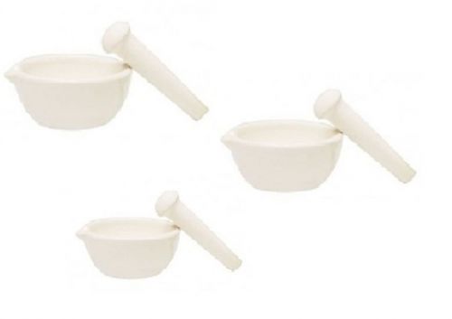 3 Large Mortar and Pestles White Porcelain 4- 5-6in spice grinders