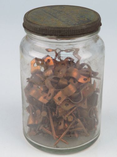 Vintage Mayonaise Jar Advertising Filled with Copper Nails and Cable Stays
