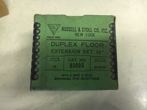 RUSSELL &amp; STOLL 3000G NIB 15A 125V DUPLEX FLOOR EXT SET SEE PICS SHELF &#034;C&#034;