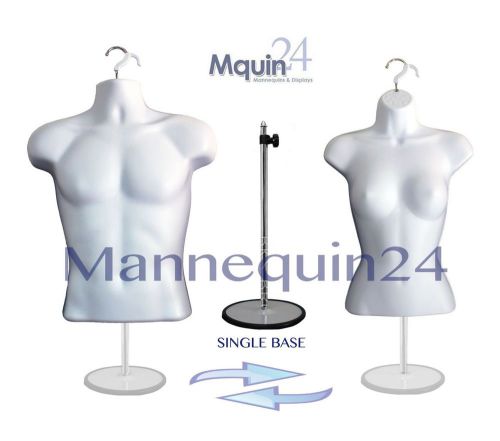 SET of WHITE MALE &amp; FEMALE TORSO MANNEQUIN BODY FORMS +1 METAL STAND + 2 HANGERS