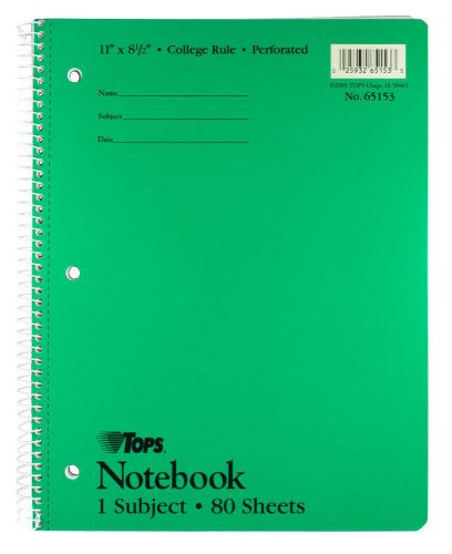 TOPS Wirebound Notebook College Rule, 80 Sheets - Green