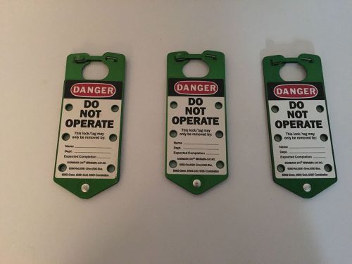 Set of 3 brady 65963 regulatory tag green labeled &#034;danger do not operate&#034; new for sale