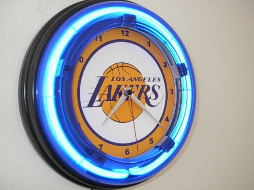 Los Angeles Lakers Basketball Neon Wall Clock Game Room Sign