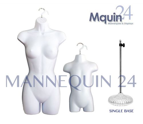 2 mannequins: female &amp; toddler forms+ 1 stand + 2 hooks white dress body forms for sale